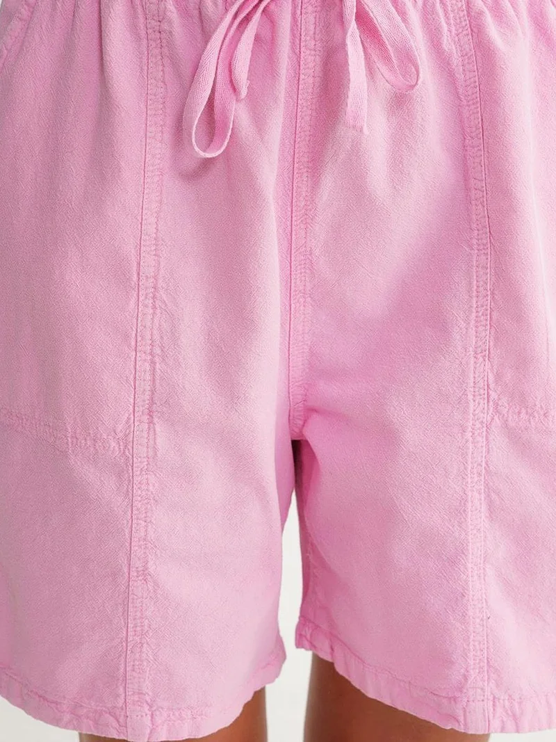 MixRay Powder Pink Mixray High Waist Cotton Drawstring Mini Shorts for Women | Best Price UAE
