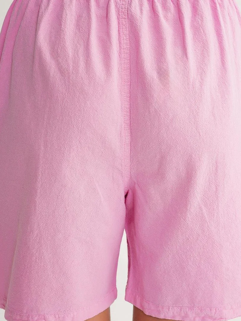 MixRay Powder Pink Mixray High Waist Cotton Drawstring Mini Shorts for Women | Best Price UAE