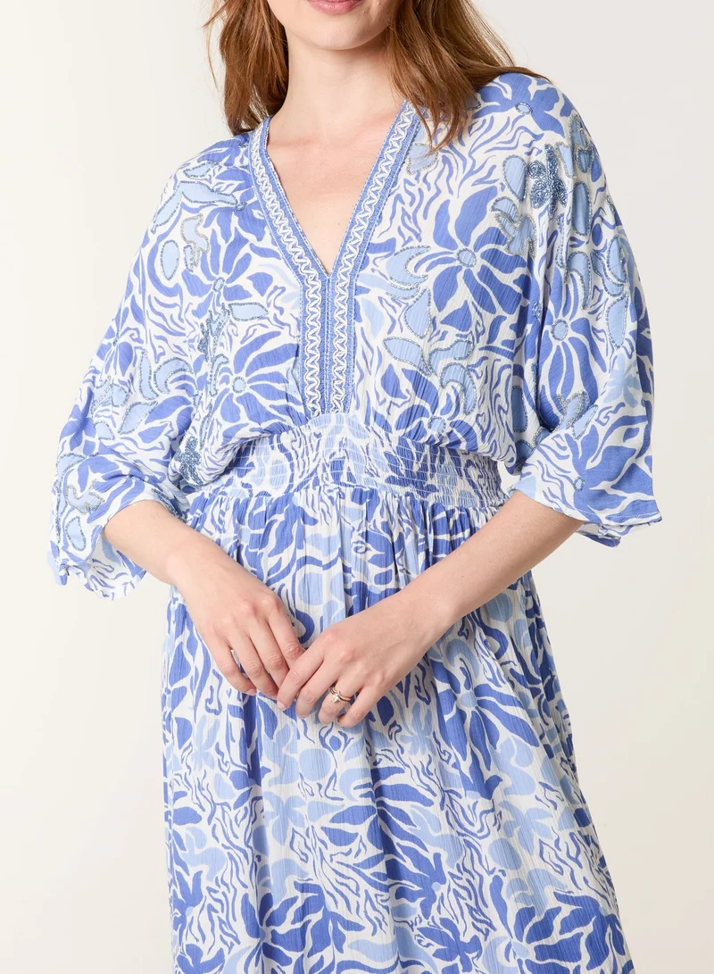 Blue Vanilla Embellished V Front &amp; Back Maxi Dress