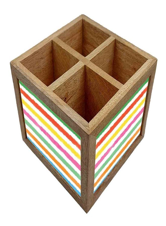 Nutcase Wooden Cutlery Stand Holder Silverware Caddy Spoons Forks Knives Organizer for Dining Table & Kitchen -Made in India-Spoons NOT Included - Colorful Lines - Image 3