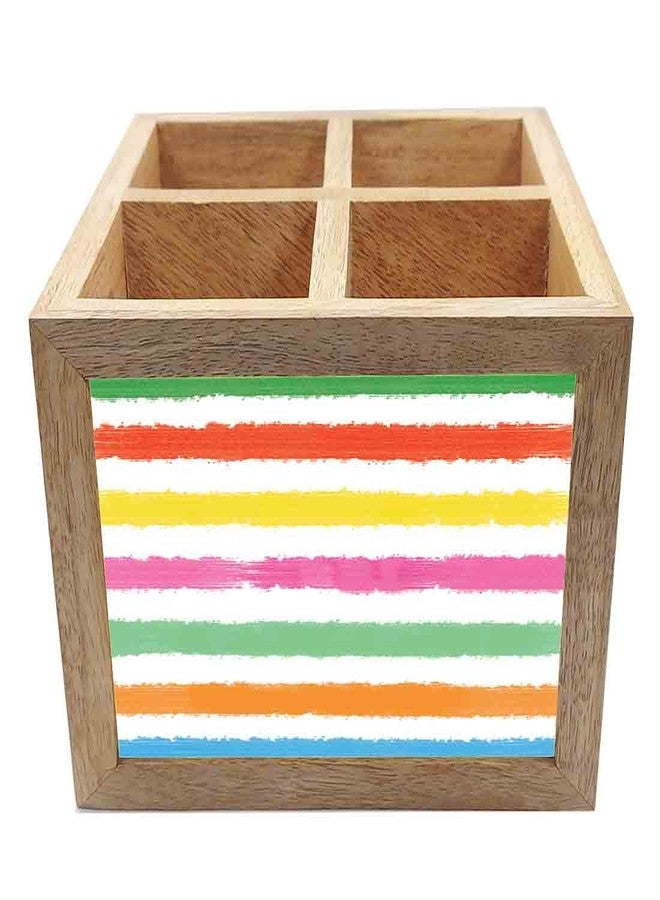 Nutcase Wooden Cutlery Stand Holder Silverware Caddy Spoons Forks Knives Organizer for Dining Table & Kitchen -Made in India-Spoons NOT Included - Colorful Lines - Image 4