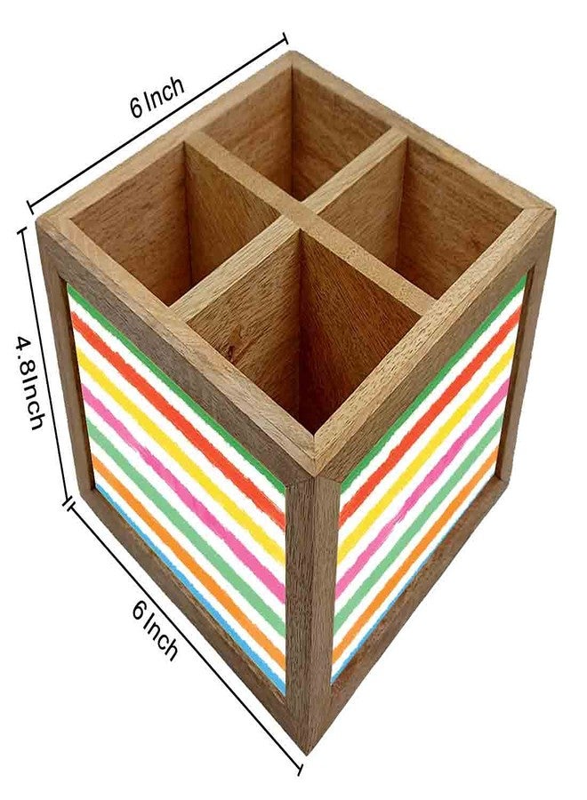 Nutcase Wooden Cutlery Stand Holder Silverware Caddy Spoons Forks Knives Organizer for Dining Table & Kitchen -Made in India-Spoons NOT Included - Colorful Lines - Image 5