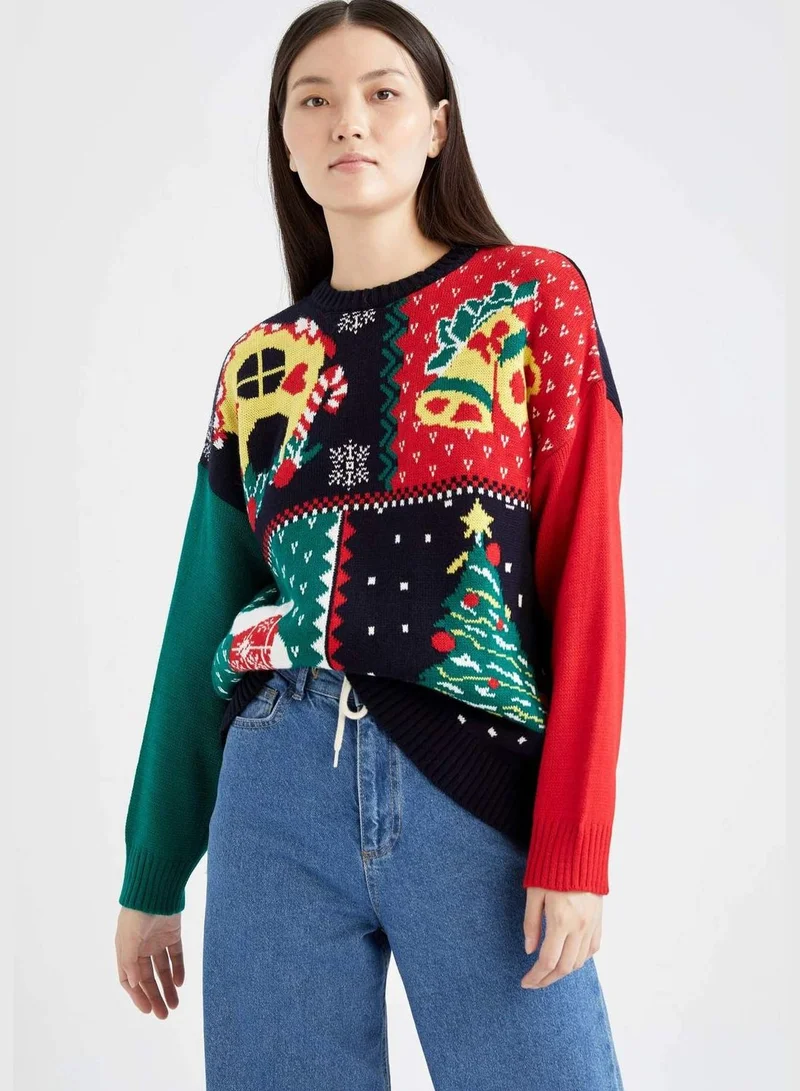ديفاكتو New Year Woman Crew Neck Long Sleeve Tricot Pullover