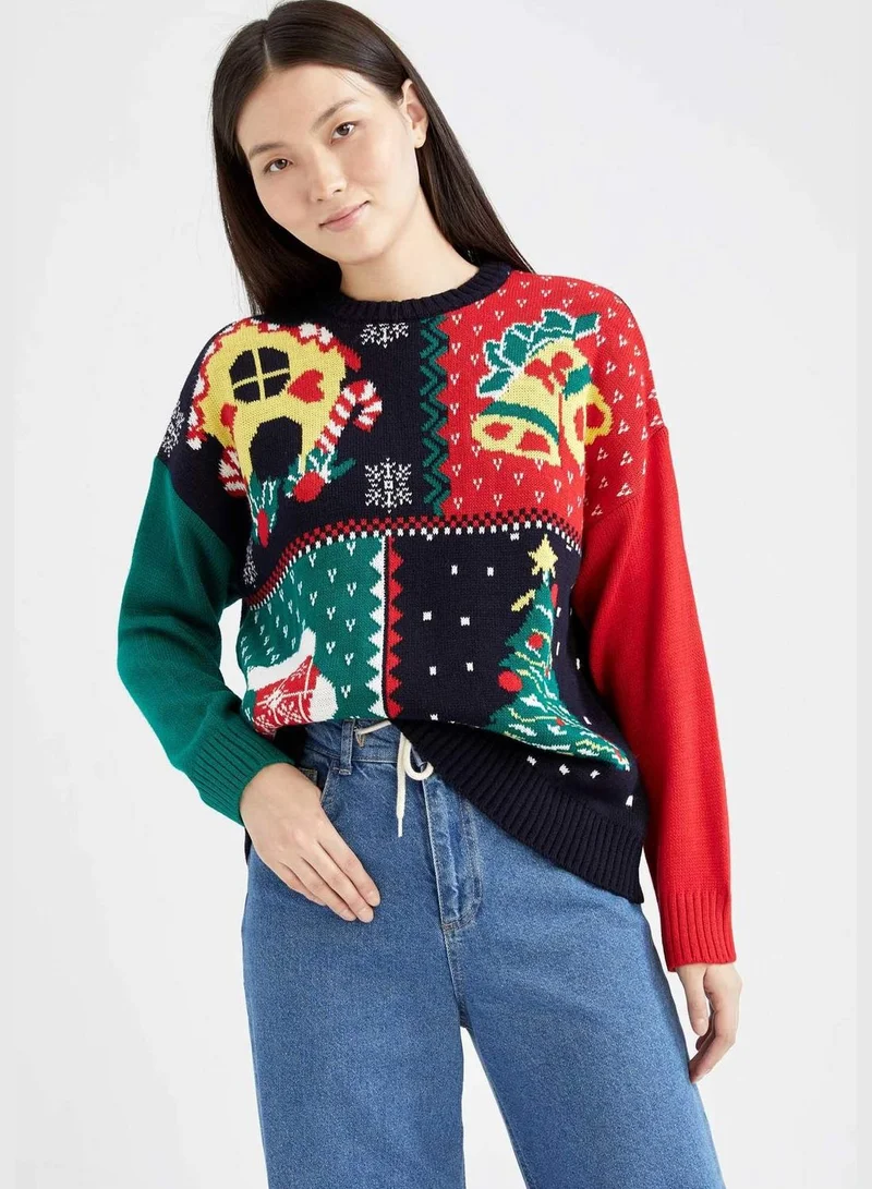 ديفاكتو New Year Woman Crew Neck Long Sleeve Tricot Pullover