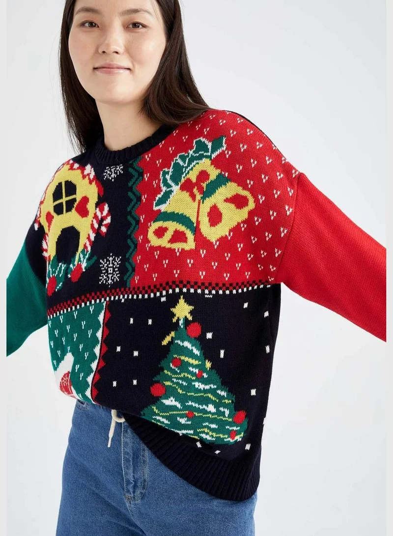 ديفاكتو New Year Woman Crew Neck Long Sleeve Tricot Pullover