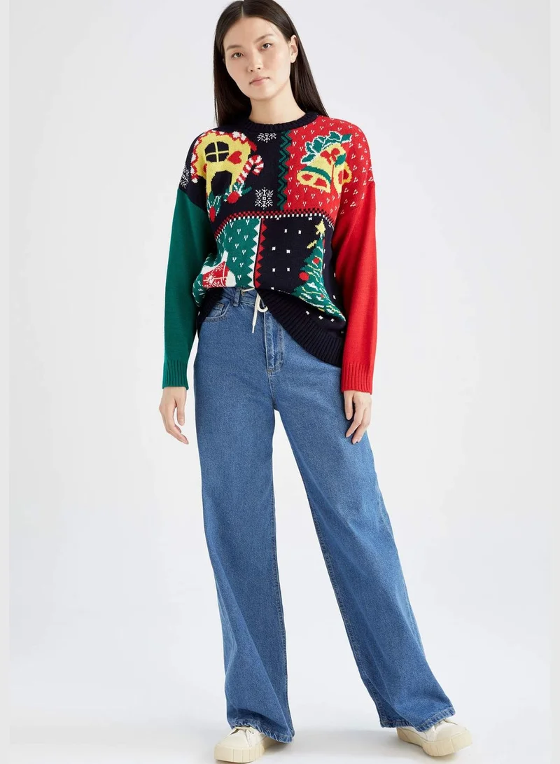 ديفاكتو New Year Woman Crew Neck Long Sleeve Tricot Pullover