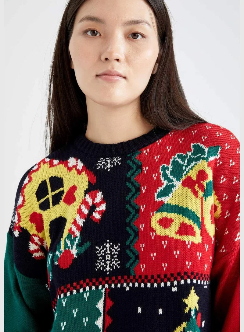 ديفاكتو New Year Woman Crew Neck Long Sleeve Tricot Pullover