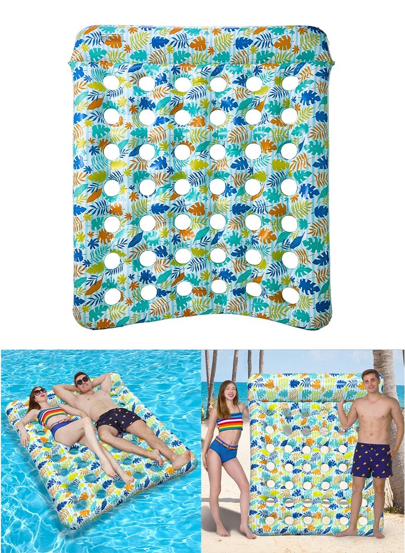 TAPIT 167x136cm Inflatable Water Floating Bed for Two People, Leisure Summer Beach Inflatable Bed with Pillow, Water Party Lounge Chair Floating Bed, Summer Water Floating Bed for Men and Women - Image 1