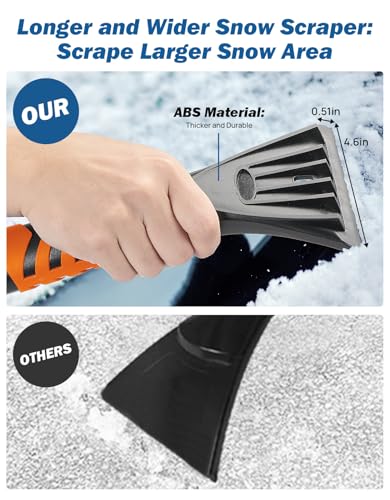 JOYTUTUS 415IN Extendable Snow Brush and Ice Scraper 270Pivoting Snow Scraper Brush for Car Windshield Telescoping Ice Scraper Foam Grip Heavy Duty Snow Remover for Cars Trucks SUV Orange - Image 3
