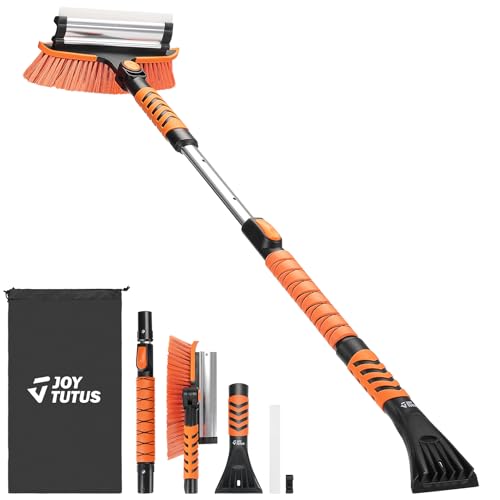 JOYTUTUS 415IN Extendable Snow Brush and Ice Scraper 270Pivoting Snow Scraper Brush for Car Windshield Telescoping Ice Scraper Foam Grip Heavy Duty Snow Remover for Cars Trucks SUV Orange - Image 1