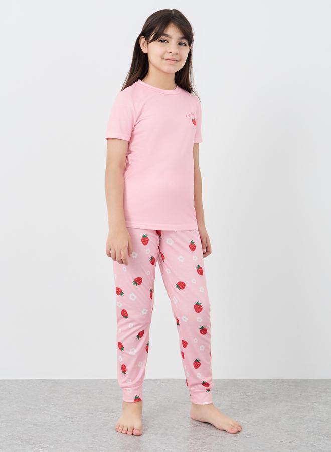 ستايلي طقم بيجامة وتيشيرت بطبعة فراولة ستايلي - Image 2