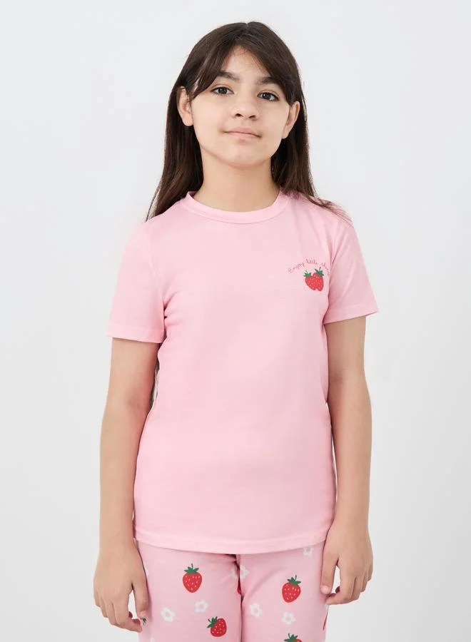 Styli Styli Strawberry Print T-Shirt and Pyjama Set