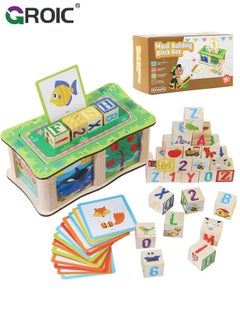 GROIC ABC Wooden Building Blocks Set for Toddlers - 27 Pcs Letters, Numbers, Things Blocks and Word Cards, Alphabet Stacking Toys Learning Preschool Educational Montessori Sensory Toys for Kids 1.18''  - Image 1