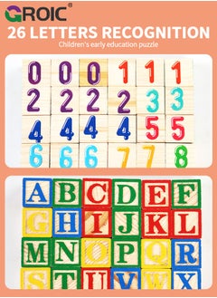 GROIC ABC Wooden Building Blocks Set for Toddlers - 27 Pcs Letters, Numbers, Things Blocks and Word Cards, Alphabet Stacking Toys Learning Preschool Educational Montessori Sensory Toys for Kids 1.18''  - Image 4