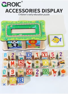 GROIC ABC Wooden Building Blocks Set for Toddlers - 27 Pcs Letters, Numbers, Things Blocks and Word Cards, Alphabet Stacking Toys Learning Preschool Educational Montessori Sensory Toys for Kids 1.18''  - Image 3