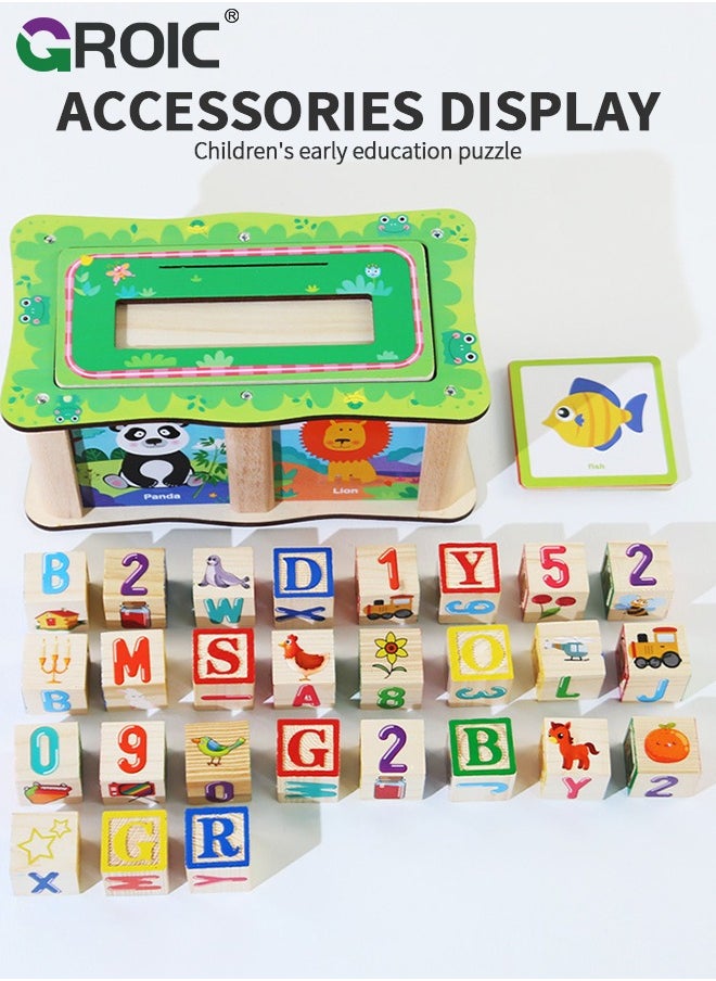 GROIC ABC Wooden Building Blocks Set for Toddlers - 27 Pcs Letters, Numbers, Things Blocks and Word Cards, Alphabet Stacking Toys Learning Preschool Educational Montessori Sensory Toys for Kids 1.18''  - Image 3