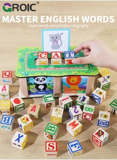 GROIC ABC Wooden Building Blocks Set for Toddlers - 27 Pcs Letters, Numbers, Things Blocks and Word Cards, Alphabet Stacking Toys Learning Preschool Educational Montessori Sensory Toys for Kids 1.18''  - Image 5