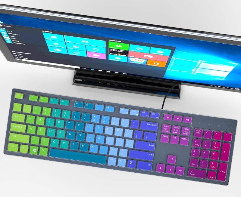CASEDAO Keyboard Cover Skin for Dell KM636 Wireless/KB216 KB216p KB216d Wired Keyboard/Dell Optiplex 5250 3050 3240 5460 7450 7050,Dell Inspiron AIO 3475/3670/3477 All-in one Desktop Keyboard Skin-Rainbow - Image 1