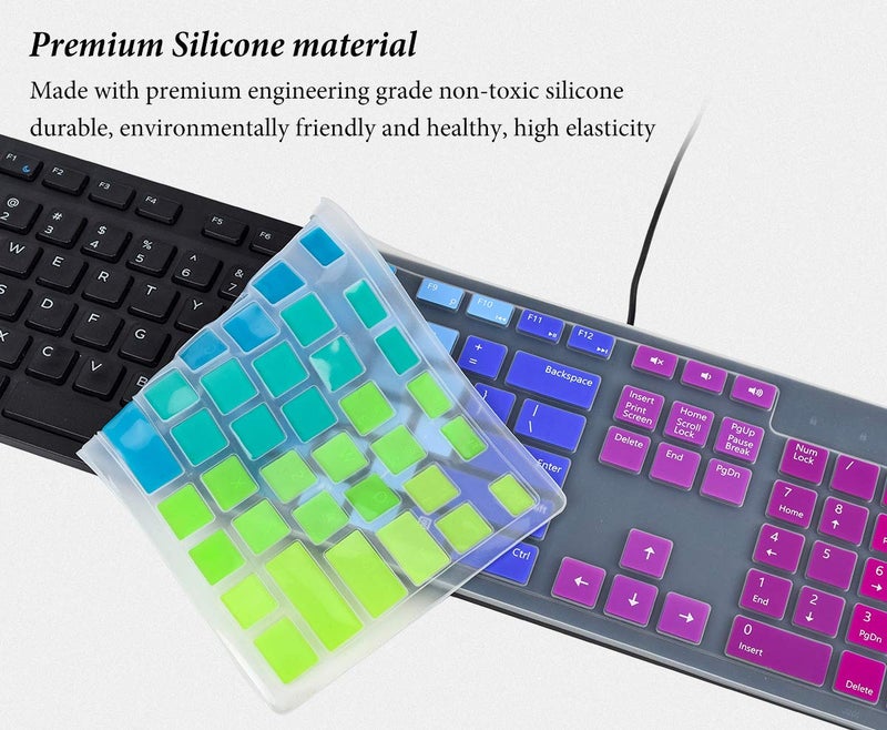 CASEDAO Keyboard Cover Skin for Dell KM636 Wireless/KB216 KB216p KB216d Wired Keyboard/Dell Optiplex 5250 3050 3240 5460 7450 7050,Dell Inspiron AIO 3475/3670/3477 All-in one Desktop Keyboard Skin-Rainbow - Image 3