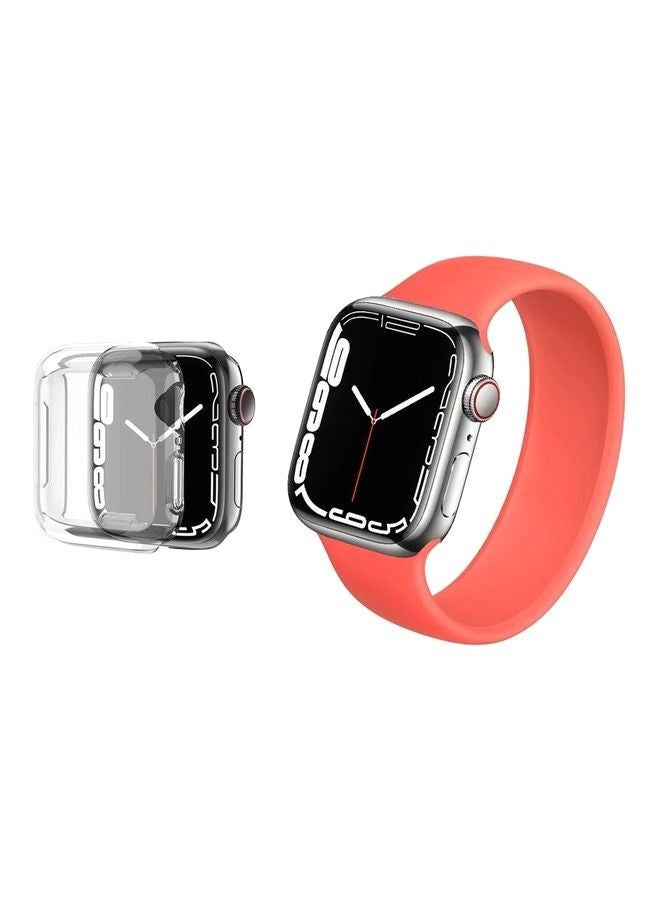 vesus 2-Pack Solo Loop Band Silicone Elastic Strap and Case for Apple Watch Series 7 45mm Medium Size Pink Citrus