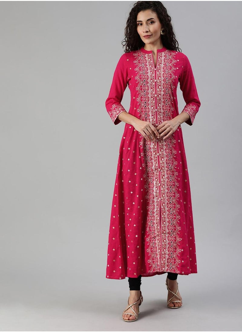 ISHIN Women's Pink Rayon Printed Tunic Straight Fit Kurta  - Image 3