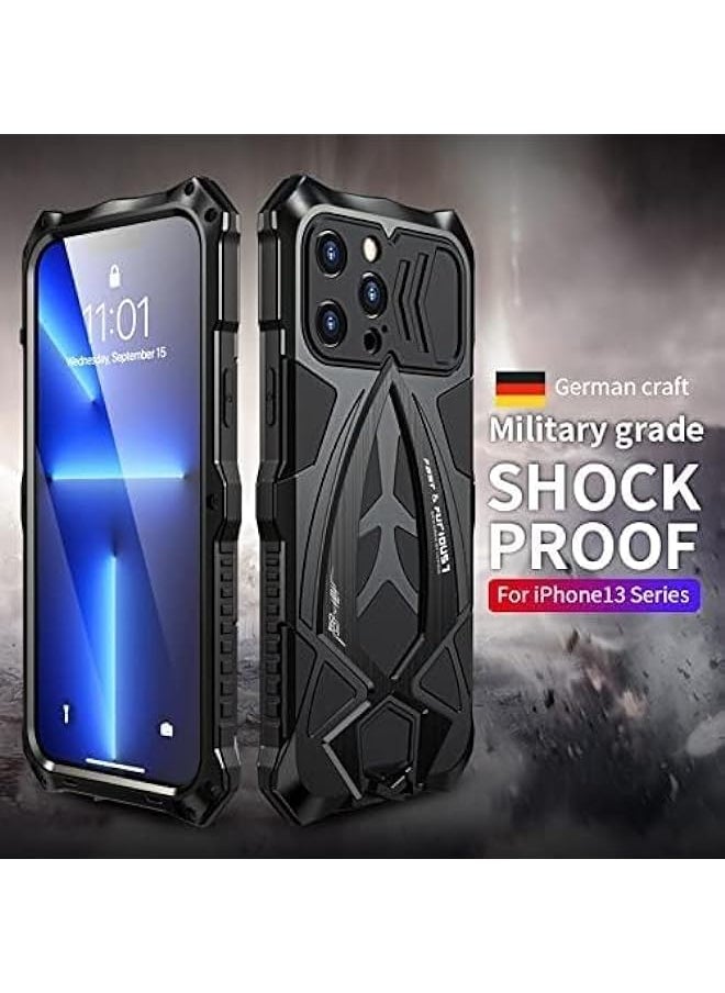 BGM - Metal Case For iPhone 13 Pro Max Cover Military Aluminium Metal Case Full Body Heavy Duty Dustproof Shockproof Armor Case with Screen Protector for iPhone 13 Pro Max (iPhone 13 Pro Max,Black) - Image 1