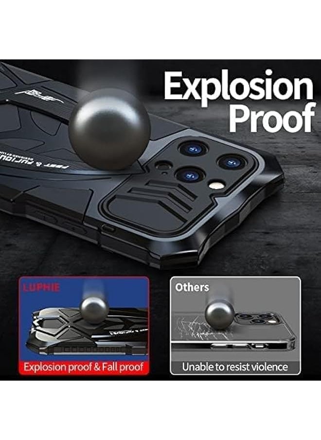 BGM - Metal Case For iPhone 13 Pro Max Cover Military Aluminium Metal Case Full Body Heavy Duty Dustproof Shockproof Armor Case with Screen Protector for iPhone 13 Pro Max (iPhone 13 Pro Max,Black) - Image 1