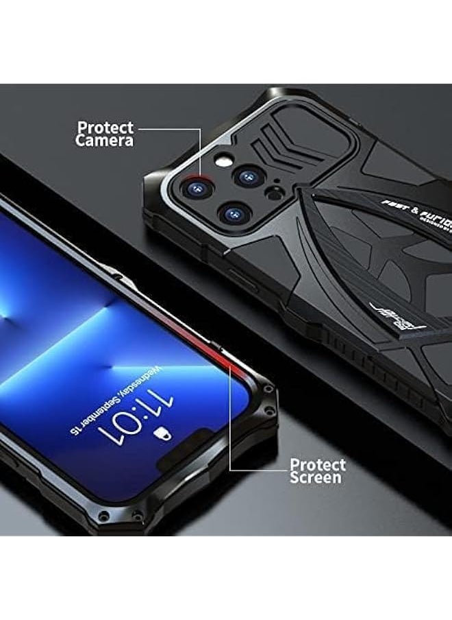 BGM - Metal Case For iPhone 13 Pro Max Cover Military Aluminium Metal Case Full Body Heavy Duty Dustproof Shockproof Armor Case with Screen Protector for iPhone 13 Pro Max (iPhone 13 Pro Max,Black) - Image 1