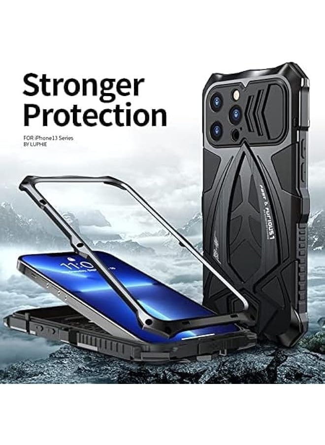 BGM - Metal Case For iPhone 13 Pro Max Cover Military Aluminium Metal Case Full Body Heavy Duty Dustproof Shockproof Armor Case with Screen Protector for iPhone 13 Pro Max (iPhone 13 Pro Max,Black) - Image 1