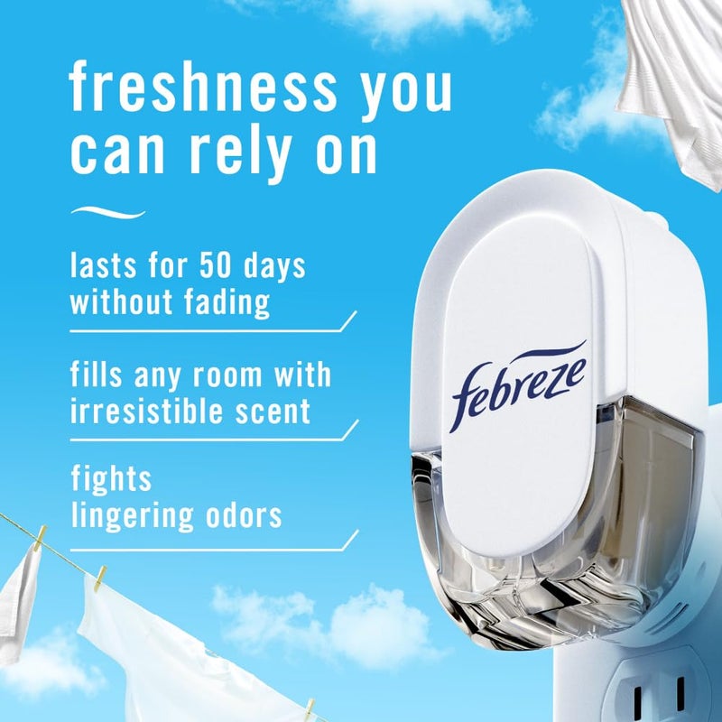 febreze Febreze Plug In Air Freshener, Odor-Fighting Scented Oil Refill, Air Fresheners for Home and Bathroom and Kitchen, Long Lasting for Strong Odors, Linen & Sky Scent, 0.87oz Refills, 3 Count (Pack of 1)  - Image 2