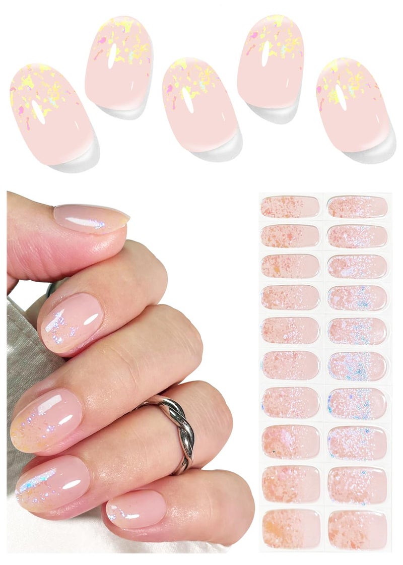 Wahrshei Semi Cured Gel Nail Strips, French Foil 20pcs Adhesive UV Sticker, Wraps for Home Manicure DIY - Image 1