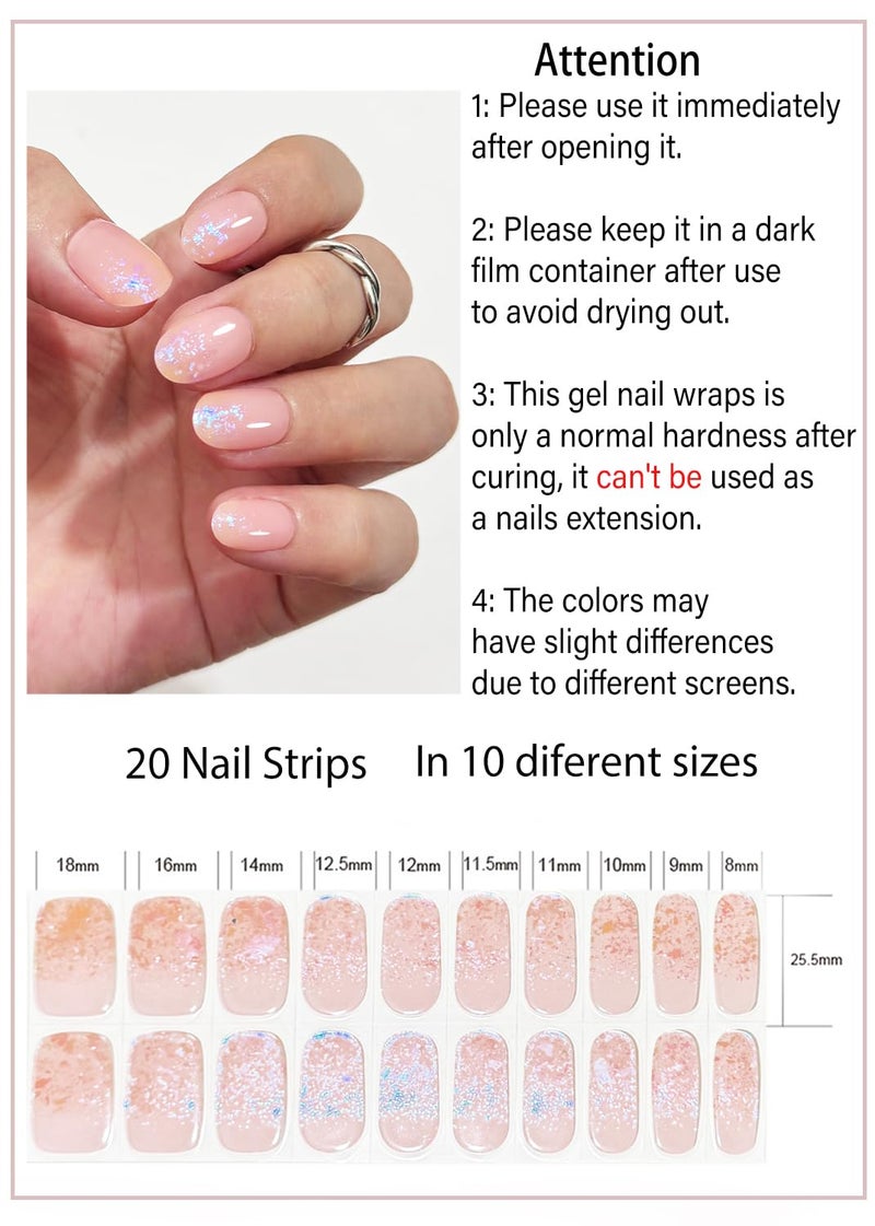 Wahrshei Semi Cured Gel Nail Strips, French Foil 20pcs Adhesive UV Sticker, Wraps for Home Manicure DIY - Image 2
