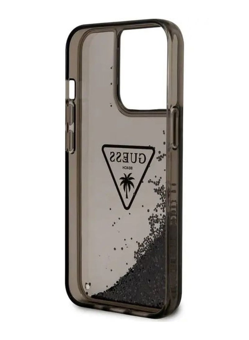 GUESS iPhone 15 Pro Case Liquid Glitter Back Cover with Triangle Translucent Logo / Shock-Absorbent / Lifted Ring Case / Slim Profile / Easy Snap-On - Black - Image 4