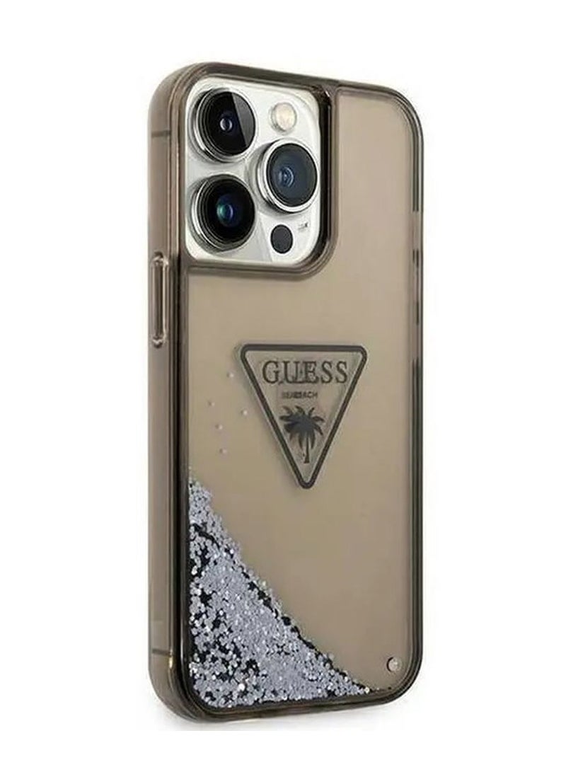 GUESS iPhone 15 Pro Case Liquid Glitter Back Cover with Triangle Translucent Logo / Shock-Absorbent / Lifted Ring Case / Slim Profile / Easy Snap-On - Black - Image 3