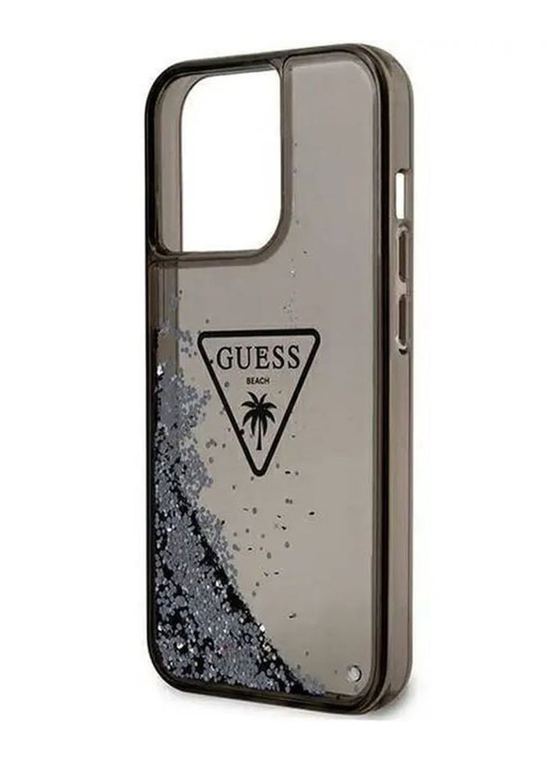 GUESS iPhone 15 Pro Case Liquid Glitter Back Cover with Triangle Translucent Logo / Shock-Absorbent / Lifted Ring Case / Slim Profile / Easy Snap-On - Black - Image 5