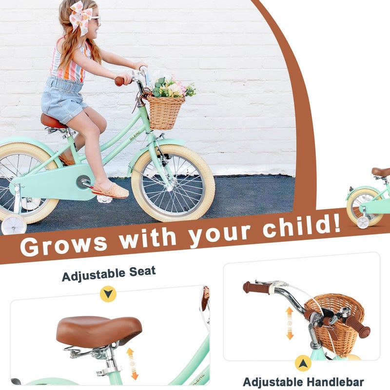 Glerc â€ŽLittle Molly 12 Inch Kids Bike, Retro Cruiser Girls Bicycle for Children Ages 2-4 Years Old, Toddler Bike with Wicker Basket & Training Wheels, Mint Green - Image 5