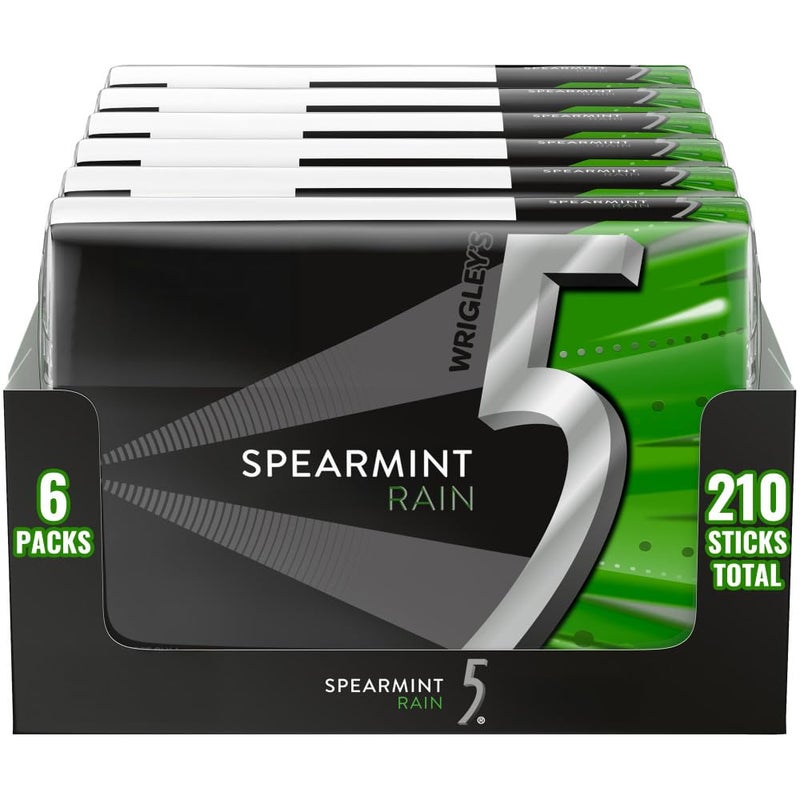 5 GUM Spearmint Rain Sugar Free Chewing Gum Refreshing Invigorating Minty Flavor Five Gum 35 Stick Pack 6 Packs - Image 3