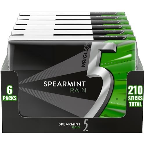 5 GUM Spearmint Rain Sugar Free Chewing Gum Refreshing Invigorating Minty Flavor Five Gum 35 Stick Pack 6 Packs - Image 1