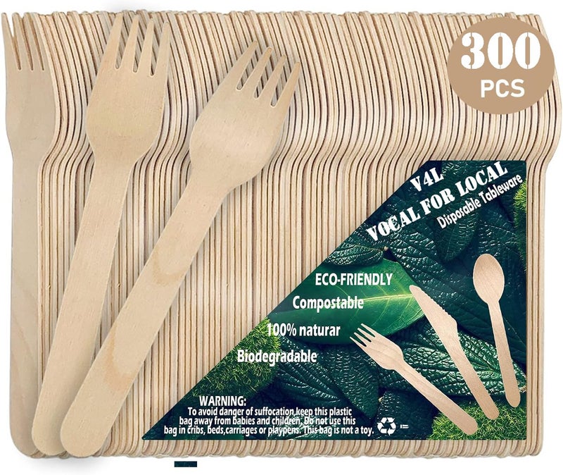 V4L Disposable Wooden Fork Pack of 300 - Image 1