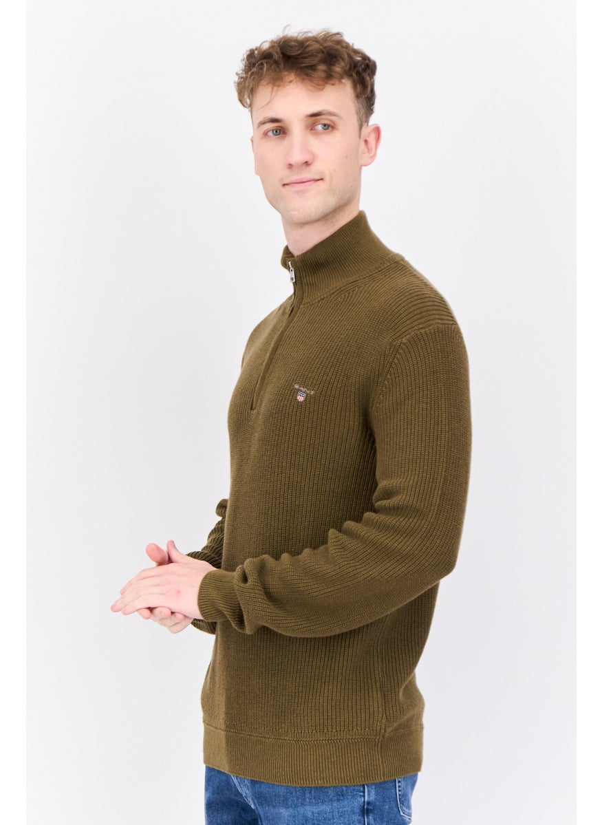 GANT Men Mock Neck Embroidered Logo Sweater, Olive Green  - Image 2