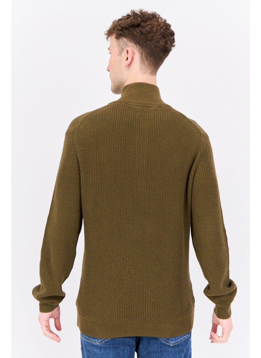 GANT Men Mock Neck Embroidered Logo Sweater, Olive Green  - Image 3