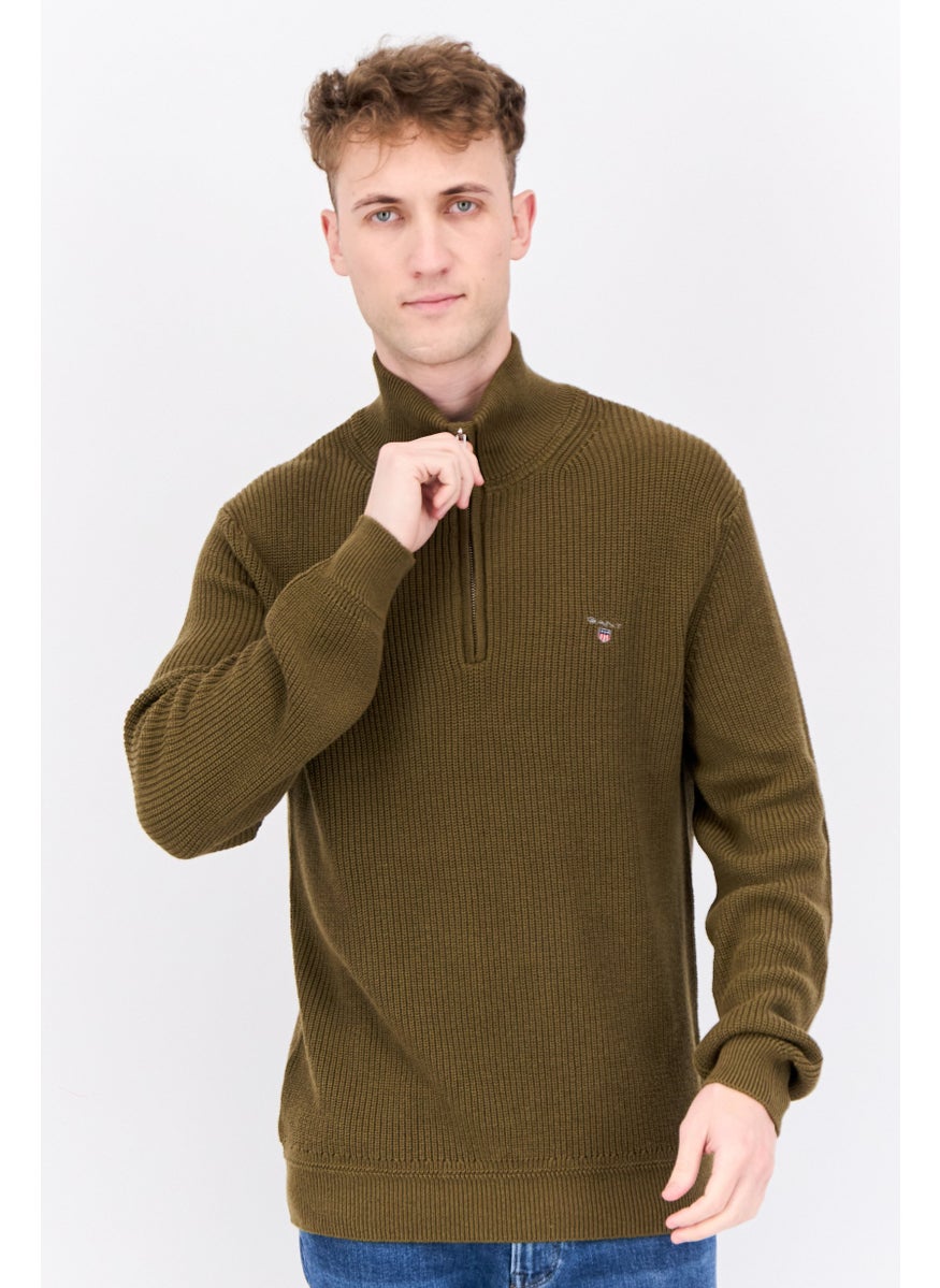 GANT Men Mock Neck Embroidered Logo Sweater, Olive Green  - Image 1