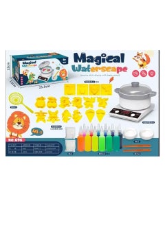 Generic New 3D magic water games, plastic glass with DIY molds, 6 color bottles + 12 shapes, each shape 6 pieces + 2 spoons + hooks + 2 plates + 2 bags + heater that produces sound + bowl  - Image 1