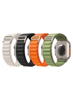 4Pack for Apple Watch Alpine Loop Band 49mm/45mm/44mm Nylon Woven Sport Strap Compatible with iWatch Series 8/Ultra/7/SE/6/5/4/3/2/8 White/Green/Orange/Black
