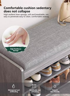 Sharpdo SHARPDO Shoe Bench with Storage Shelf, Entryway Shoe Storage Cabinet Bench with Padded Cushion, 2-Tier Footwear Rack, for Entryway, Hallway,Bedroom 80*24*43CM  - Image 4
