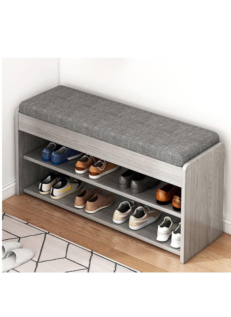 Sharpdo SHARPDO Shoe Bench with Storage Shelf, Entryway Shoe Storage Cabinet Bench with Padded Cushion, 2-Tier Footwear Rack, for Entryway, Hallway,Bedroom 80*24*43CM  - Image 2