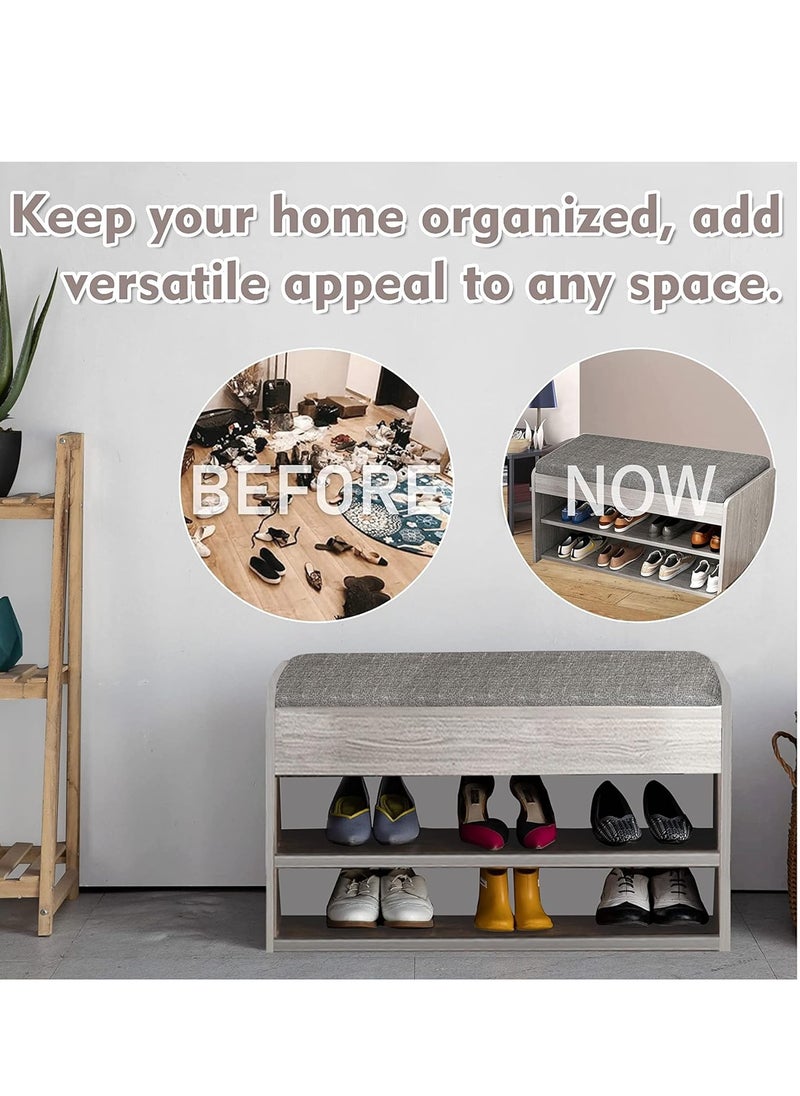Sharpdo SHARPDO Shoe Bench with Storage Shelf, Entryway Shoe Storage Cabinet Bench with Padded Cushion, 2-Tier Footwear Rack, for Entryway, Hallway,Bedroom 80*24*43CM  - Image 3