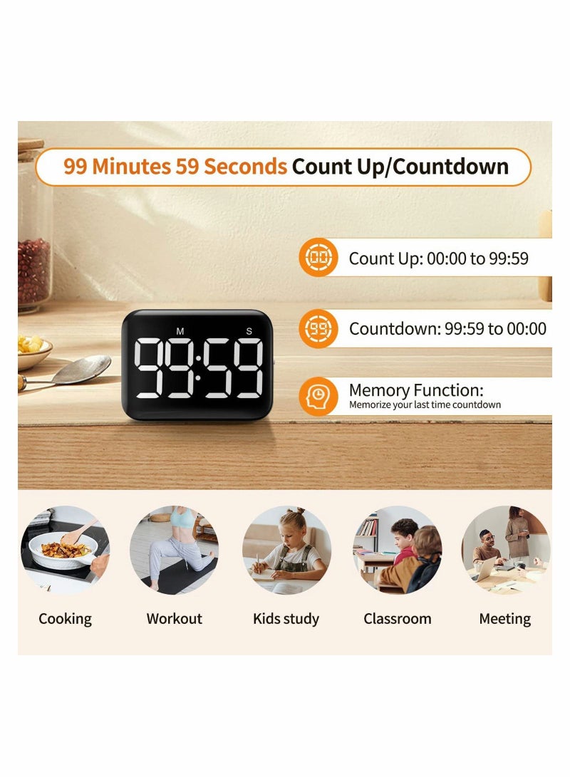 SYOSI ساعة منبه إلكترونية رقمية LED مغناطيسية مع وظيفة إضاءة ثابتة مستوى صوت 3 بيضة هادئة للأطفال وكبار السن معلم الفصل الأطفال الطباخ - Image 4