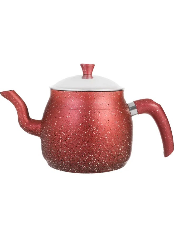 Aluminum teapot with granite-patterned handle, 2 liters - red