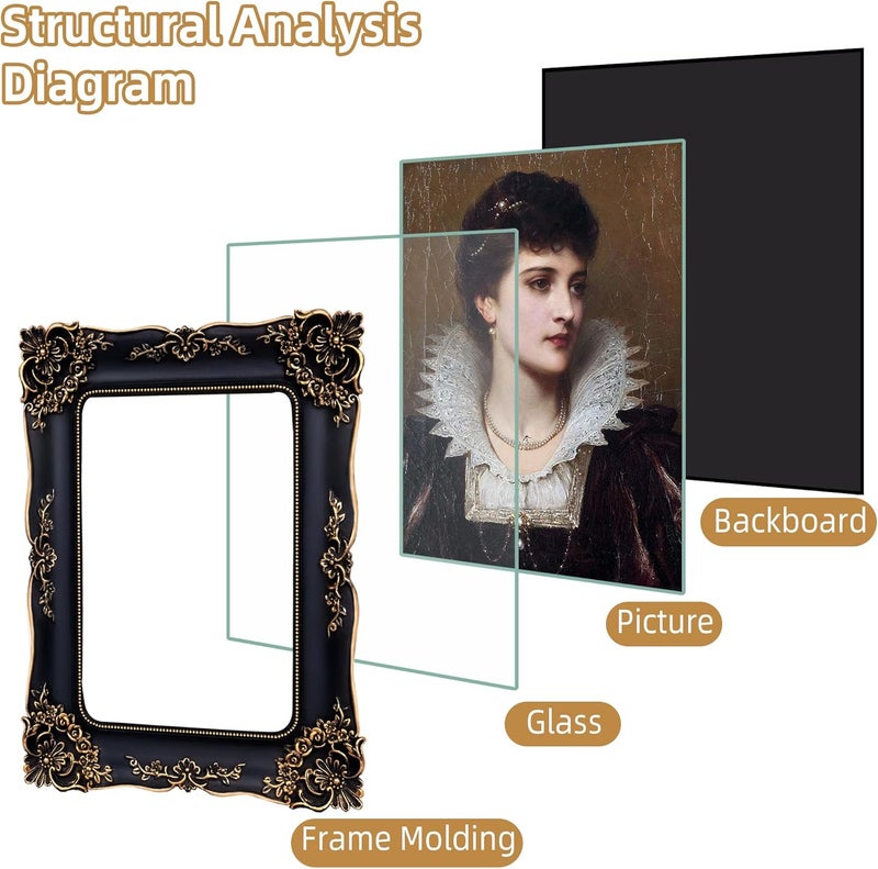 FJXMFRAME Gothic Picture Frame 5x7 Black Vintage Picture Frames Antique Ornate Baroque Victorian for Tabletop or Wall Display with Glass Front - Image 4